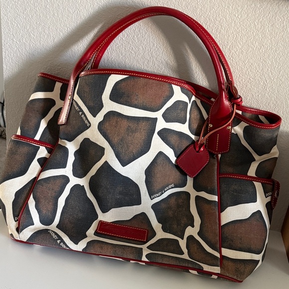 Dooney & Bourke Handbags - Dooney & Bourke Brown and Red Giraffe Print Tote